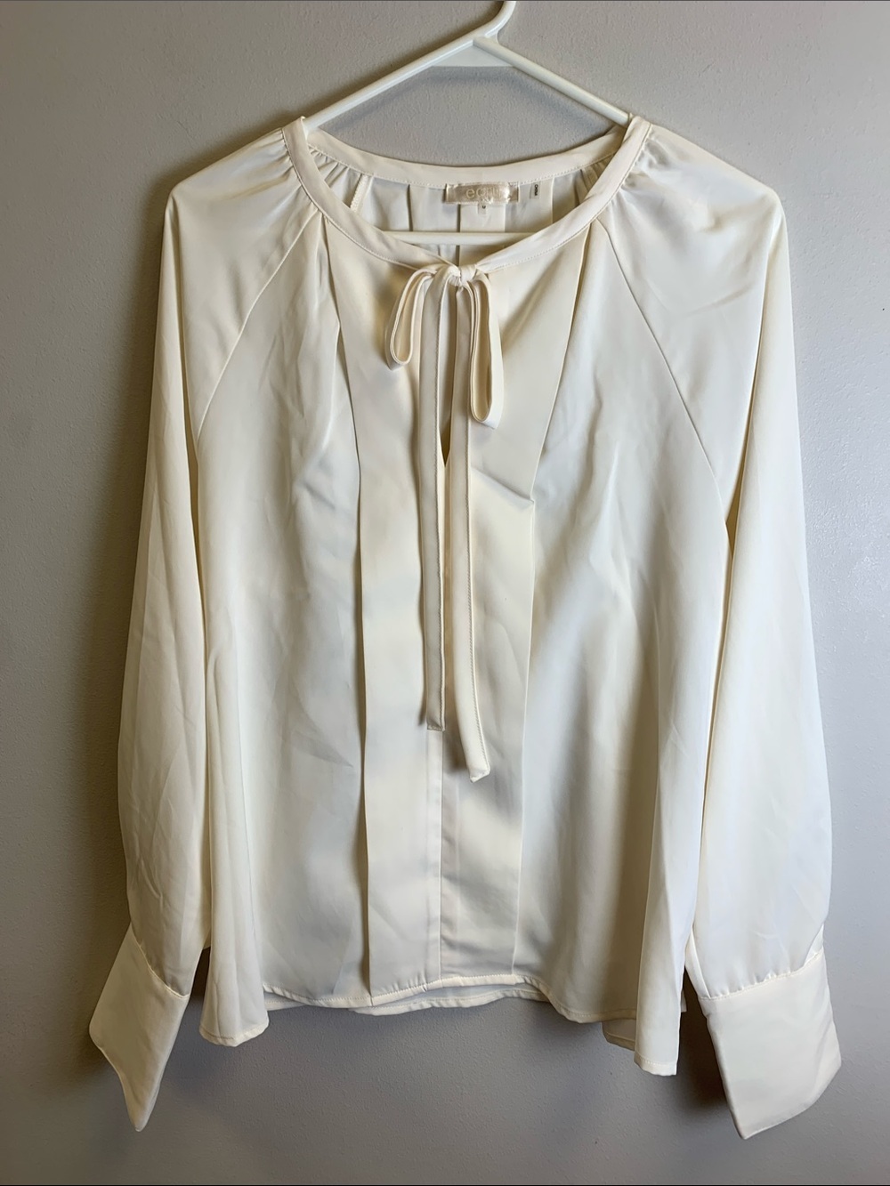 ecru Cream Tie-Neck Long-Sleeve Blouse